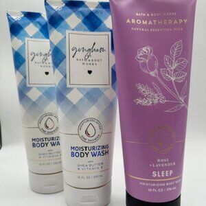 3X Bath & Body Works - 2 GINGHAM, SLEEP Moisturizing Body Wash 10 Oz NEW